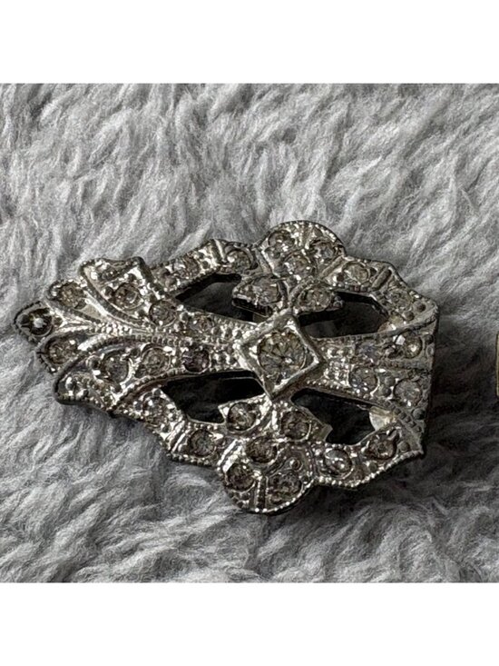 Antique Art Deco Rhinestone Shoe Buckles Pair Metal Filigree Design Circa 1920s main image 8